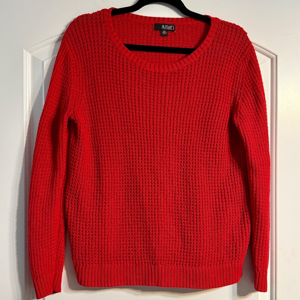 a.n.a Sweater Women PXL Red Waffle Knit Crew Neck‎ Petite Classic Pullover